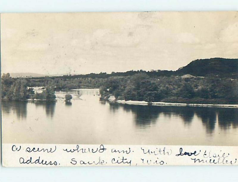 1906 rppc WATER SCENE Card Writer Says This Is Sauk City Wisconsin WI HM2493