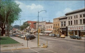 Monticello Indiana IN Classic 1950s Cars Street Scene Vintage Postcard