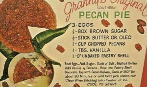 Postcard Granny's Original Pecan Pie Southern Favorite  Recipe.          S2