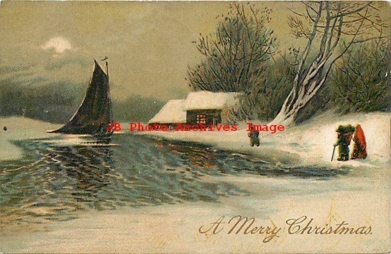 6 Postcards Set, Christmas, PFB No 9001, People in Village During Winter