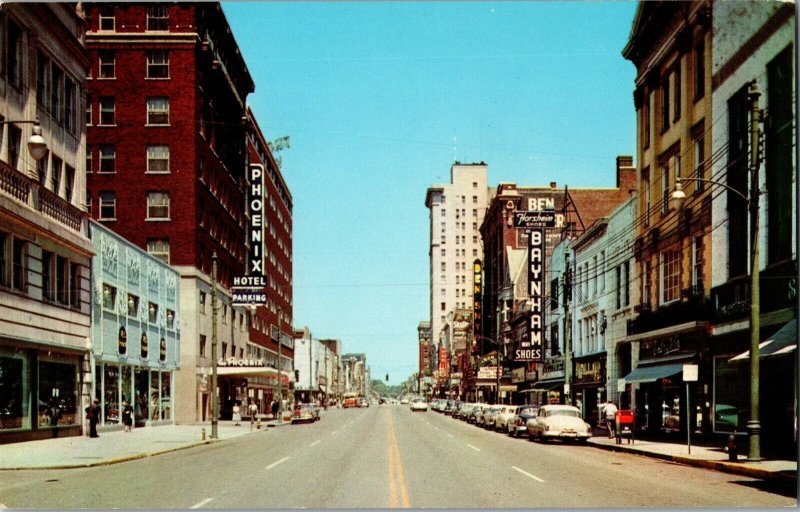 View Looking Up Main Street, Hotels Stores Lexington KY Vintage Postcard G47