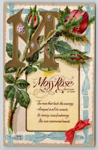 Moss Rose Confession of Love E Nash Alphabet Series Letter M Postcard L37