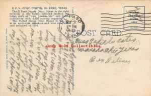 TX, El Paso, Texas, Court House, City Hall, World War Memorial, Postmark 1943