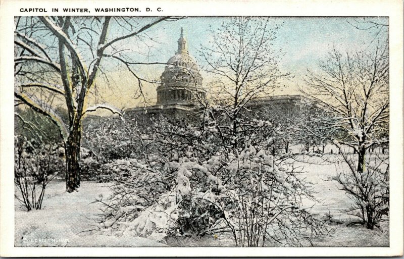 Vtg 1920s US Capitol in Winter Washington DC Unused Postcard
