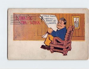 Postcard Looking For Work with Man Reading Newspaper Comic Art Print