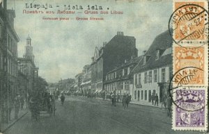 latvia russia, LIBAU LIEPAJA, Grosse Strasse, Liela Iela (1927) Postcard