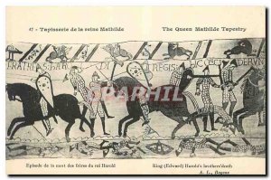 Postcard Old Queen's Tapestry Bayeux Mathide episode of the death of King Har...