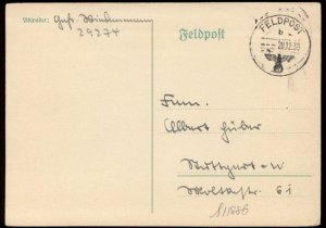 3rd Reich Germany 1939 Weihnacht Christmas Card FELDPOST Cover USED 100510