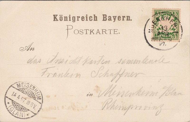 Gruss München Universität Munich Germany University 1897 Königreich Postcard G81