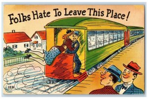 1953 Folks Hate To Leave This Place Train Angola Indiana IN Vintage Postcard
