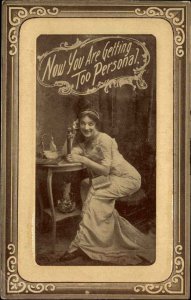 Sexy Woman Telephone Comic Too Personal Embossed c1900s-20s Vintage Postcard