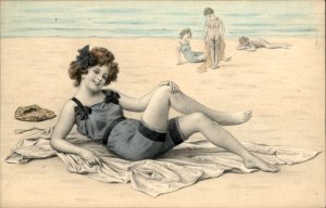 Bathing Beauties MM Vienne #553 Hand Colored #6 c1900-20s Vintage Postcard