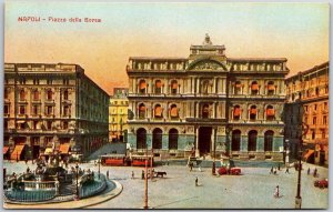 Napoli Piazza Della Borsa Naples Italy Monument Fountain Building Postcard
