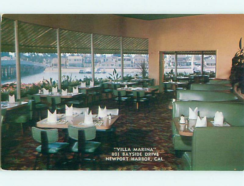 Unused Pre-1980 VILLA MARINA RESTAURANT Newport Harbor California CA v6565