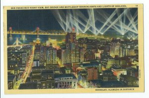 Postcard San Francisco CA Night View Bay Bridge  Berkeley Alameda Oakland VPC7.