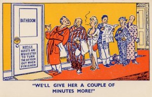 Bathroom Queue Smoking Lady Disaster Hotel William Foster Comic Postcard