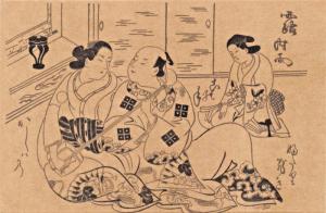 MAN AND MEN IN LOVE BY TORII-KIYONOBU-Woodcut-Plate-Japanese-SEE NOTE 