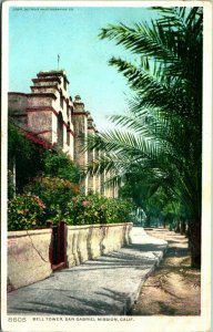 Bell Tower San Gabriel Mission California CA UNP 1920s WB Postcard Phostint