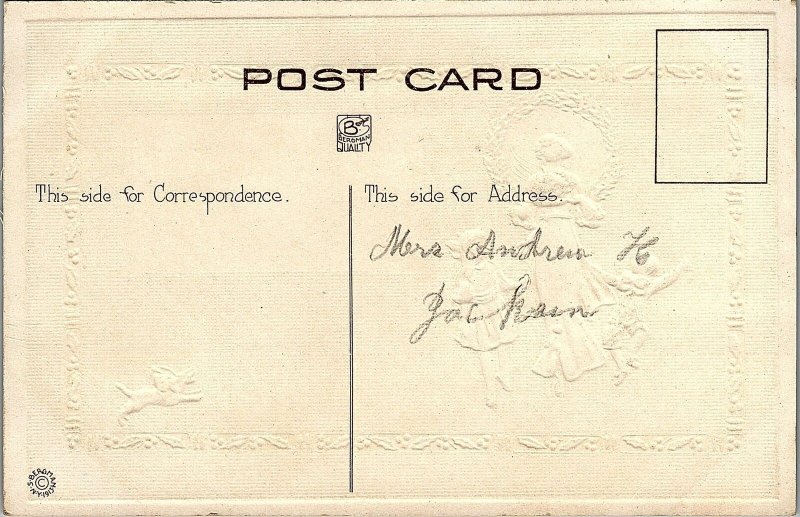 1913 NEW YEAR GREETINGS CHILDREN DOG TURKEY E BERGMAN EMBOSSED POSTCARD 20-182