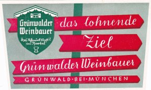 Germany Gruenwald Hotel Gruenwalder Weinbauer Vintage Luggage Label sk3758