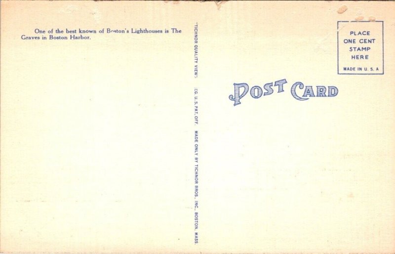 Vintage Boston Massachusetts Ma Postcard - The Graves Lighthouse