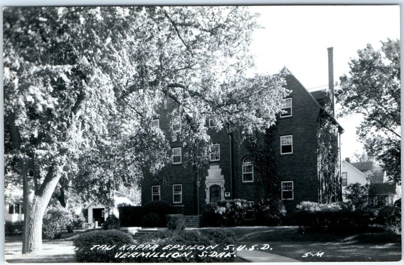 c1950s Vermillion, S. Dak RPPC Tau Kappa Epsilon University of South Dakota A113