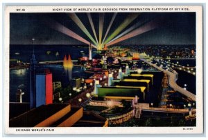 1933 Night View World's Fair Grounds Observation Platform Sky Ride ILL Postcard 