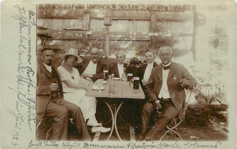 Real Photo Postcard RPPC; Fancy Dressed Up People Drink Beer, Europe Unposted