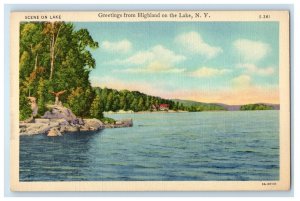 1941 Greetings From Highland On The Lake Derby New York NY Vintage Postcard