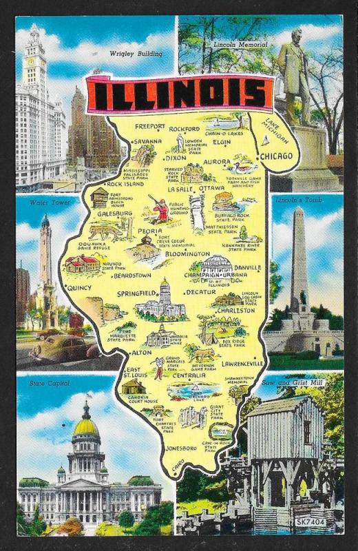 Multi View & Map of Illinois unused c1950s