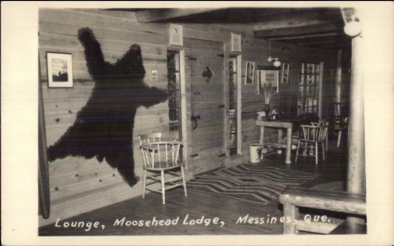 Messines Quebec Moosehead Lodge Lounge Bear Pelt on Wall RPPC jrf 