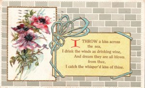 Vintage Postcard 1910's Greetings Messages Flower Bouquet Note With Ribbon