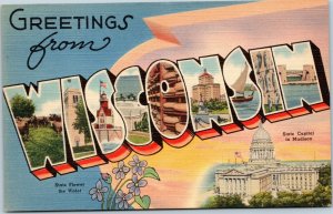 postcard Greetings From Wisconsin - large letter, Tichnor