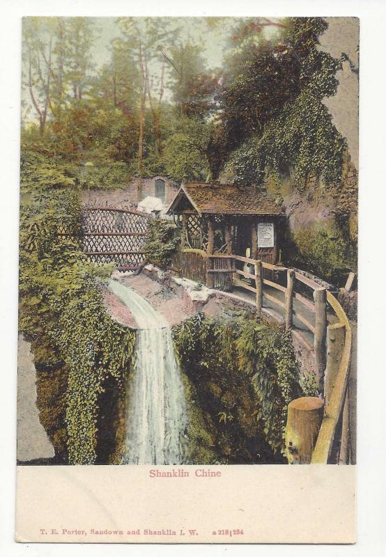 UK England Isle of Wight Shanklin Chine WAterfall T E Porter Postcard c1910