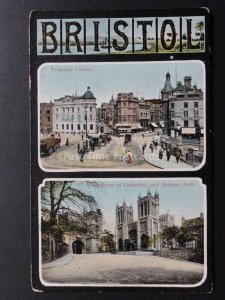 Bristol:  Duel Image, Tramway Centre & Cathedral West Front c1907 by W.N.Elson