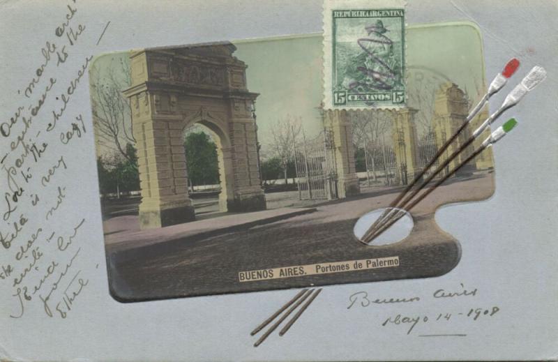 argentina, BUENOS AIRES, Portones de Palermo, Palette Embossed (1908) Stamp