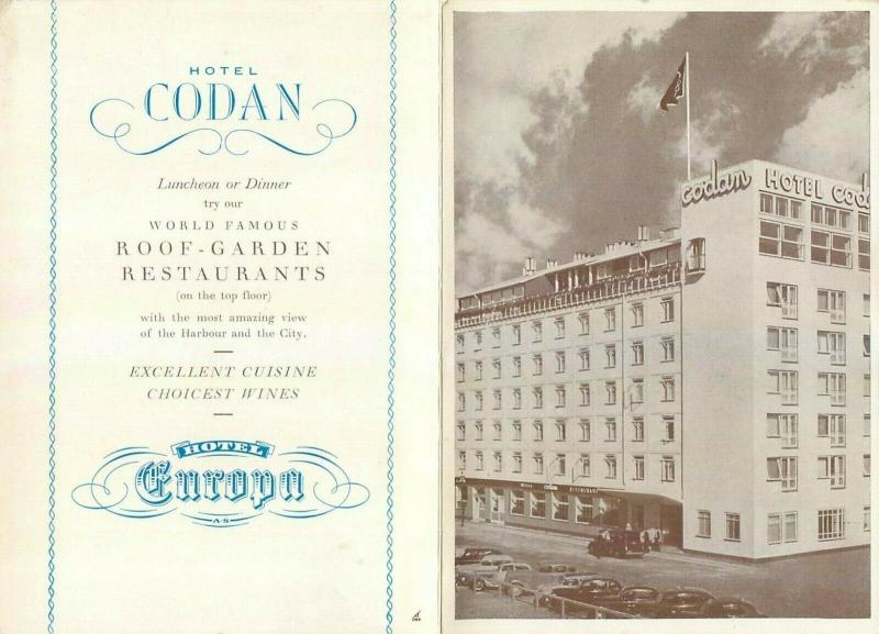 Hotel Codan & Hotel Europa world famous roof garden restaurants cuisine advert.