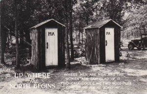 Up Where The North Begins Ma & Pa Outhouse 1948 Real Photo