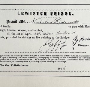 1970 Maine Lewiston Bridge Toll Permit Nicholas Rideout 1846 Print Ephemera