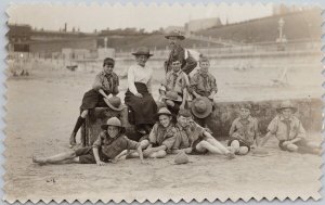 Boy Scouts Man Woman Unidentified Location Unused RPPC Postcard D99