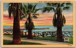 Santa Monica California CA, Yacht Harbor, Palm Trees, Pathway, Vintage Postcard