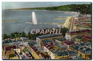 Switzerland Geneve Old Postcard The bay The left bank of the lake and the hil...