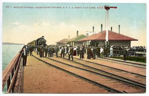 Great Salt Lake UT Busy Station Railroad Station Train Depot Postcard