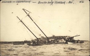 Boothbay Harbor Maine ME Ship Wreck Boats, Ships c1930 Real Photo Postcard