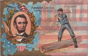 Postcard Patriotic Abraham Lincoln Centennial Souvenir Rail Splitter