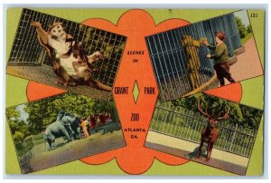 c1940s Scenes In Giant Park Zoo Atlanta Goergia GA, Multiview Vintage Postcard