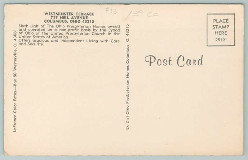 Columbus Ohio~Westminster Terrace~Vintage Postcard