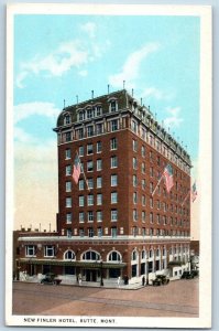 Butte Montana MT Postcard View Of New Finlen Hotel Building Street Cars Vintage