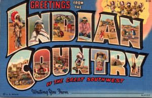 New Mexico Greetings From Indian Country Large Letter Linen 1947 Curteich