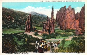 VINTAGE POSTCARD INDIAN CEREMONIES IN THE GARDEN OF THE GODS COLORADO SPRINGS CO